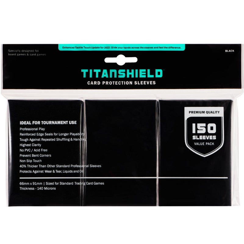 TitanShield Premium Card Sleeves | Compatible with Pokemon, One Piece, Lorcana, Flesh & Blood, & Magic The Gathering MTG | (150 Sleeves - Standard) (1, Black, Standard | 66x91mm) - Image 1
